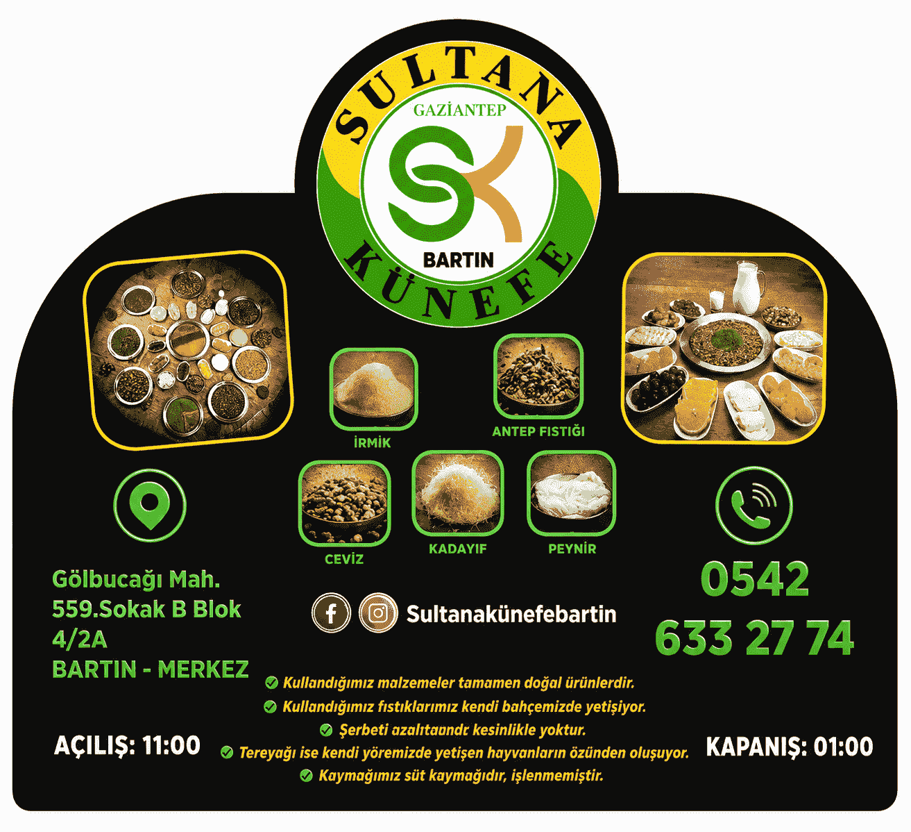 Sultana Künefe & Katmer Kartvizit - Bartın